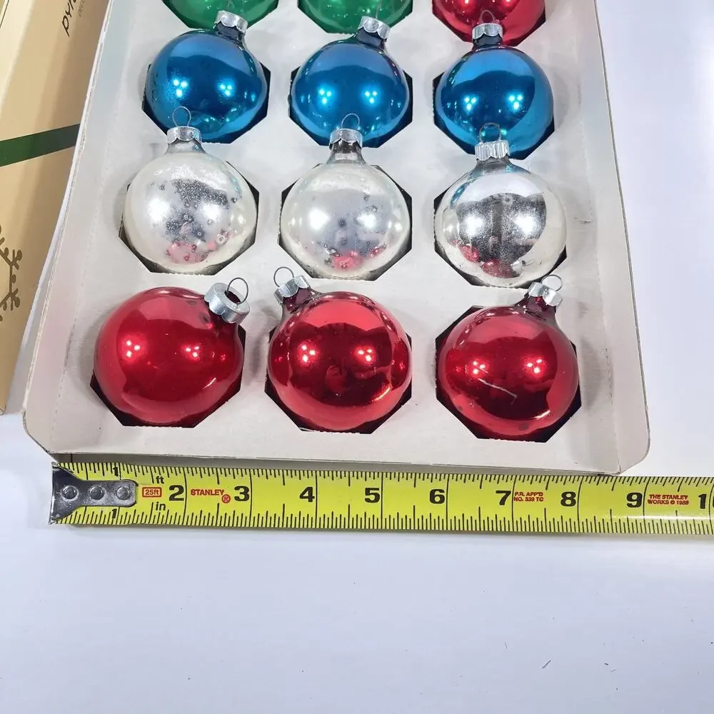 Vintage Pyramid Jumbo Glass Christmas Ornaments 15 ct USA 1970s Original w/Hooks